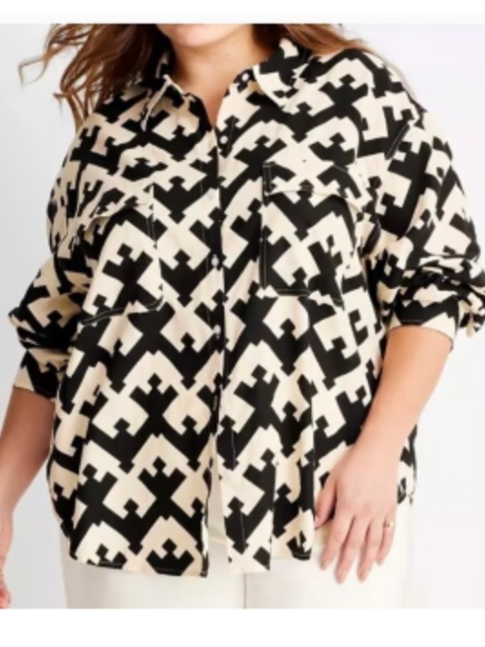 Future Collective Black & Cream Geometric Button-down Shirt